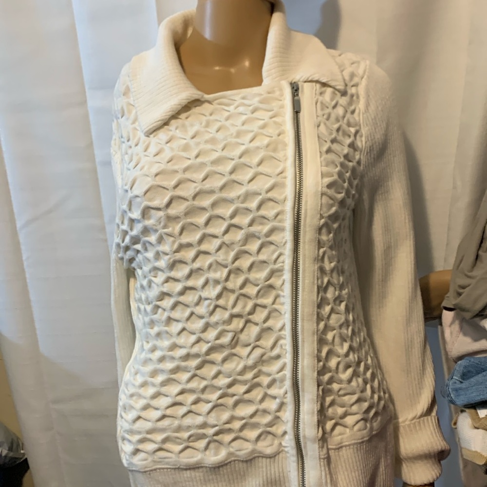 SZ L Cozy Sweater WHITE HOUSE/ BLACK MARKET Stylish Side-Zip Cardigan Warm EUC!